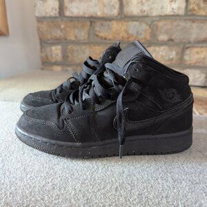 Nike Air Jordan 1 Mid "Triple Black" Youth Sneakers - Size 5Y (Women's 6.5)